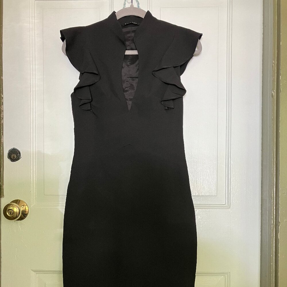 Keyhole Ruffle Sleeve Midi Cocktail Dress Black